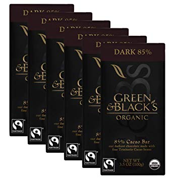 Green & Black's Organic 85% Dark Chocolate Candy Bars, 6 Count