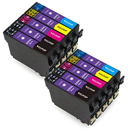 WELPOP 2 Set 2 Black High Yield Ink Cartridge Replacement For 220 220XL, 10 Pack Compatible with XP-320 XP-424 XP-420 WF-2630 WF-2650 WF-2660 WF-2760 WF-2750 Printer