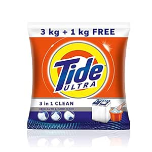 Tide Ultra Stain Magnet Clean Semi-Auto & Hand Wash Detergent Washing Powder - 3 kg   1 kg Free = 4 kg