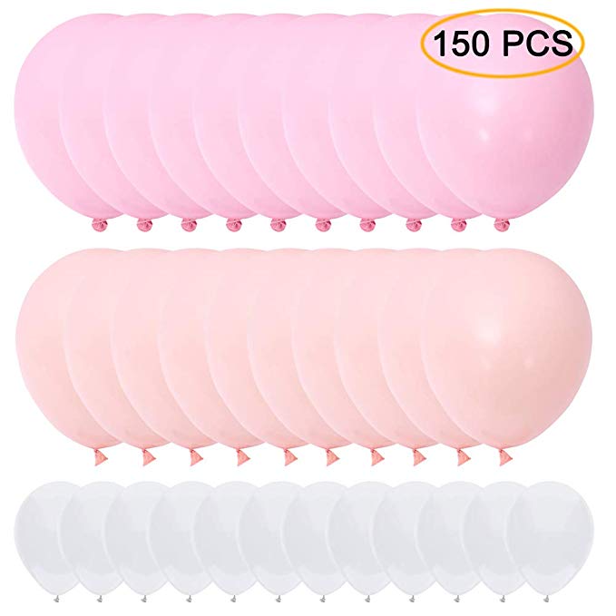 ANAHAT Pastel Pink Blush White Balloons 150 pcs Macaron Balloons kit for Birthday Baby Shower Wedding Engagement Anniversay Christmas Festival Picnic or Friends & Family Party Decorations