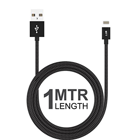 MTT Apple Certified Nylon Braided Lightning to USB Cable for iPhone 6S/6, 6S/6 Plus, 5C/5S/5 ,iPad Mini , Air 2 and More (1 Meter, Grey)