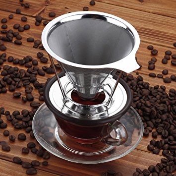 Clever Coffee Dripper Pure Over Coffee Maker Permanent Reusable Stainless Steel Coffee Filter Brewe with Removable Stand - Design For Easy of Use-Comenzar.