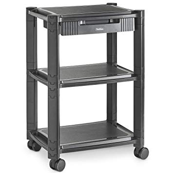 VonHaus 2 in 1 Storage Rack & Monitor Mount | 3-tier Wheeled Office Trolley | Height Adjustable Utility Cart for Printers, Monitors, TV’s & Stationery | w/Cable Management & Pen Storage