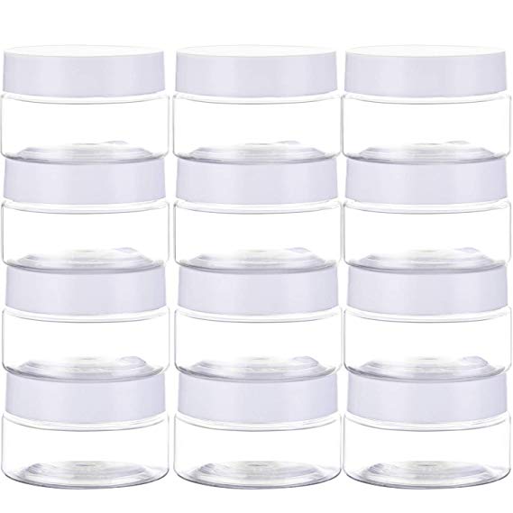 Chuangchou Empty Clear Plastic Slime Storage Favor Jars Wide-Mouth Plastic Containers with White Lids (12 Pack) for Beauty Products, DIY Slime Making or Others (1 oz)