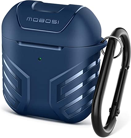 MOBOSI Vanguard Armor Series AirPods Case Cover Designed for AirPods 2 & 1, Full-Body Protective Military AirPod Case with Keychain for AirPods Wireless Charging Case, Dark Blue [Front LED Visible]