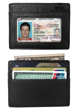 RFID Blocking Wallet Mens Genuine Leather RFID Blocking Leather Slim Minimalist Money Clip Front Pocket Wallet Card Holder