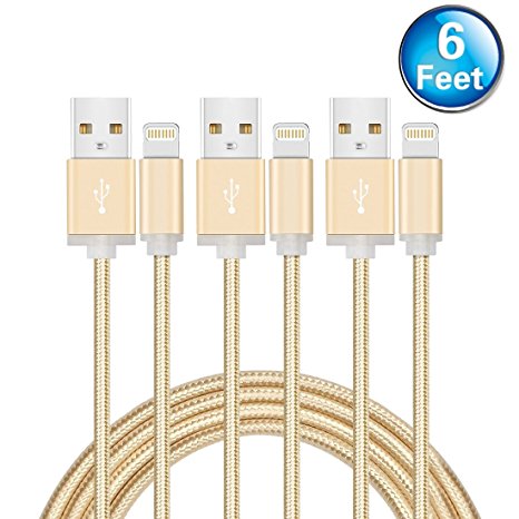 Flebi Lightning to USB Cable Charging Cord Nylon Braided Apple Charger for iPhone iPad iPod - 6 Feet (3 Pack)