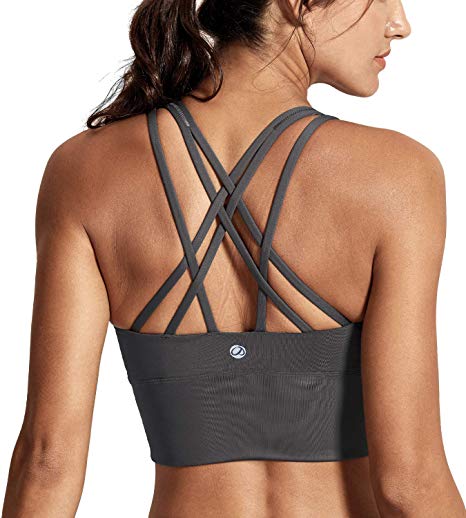 CRZ YOGA Strappy Sports Bras for Women Longline Wirefree Padded Medium Support Yoga Bra Top