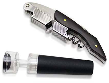 Waiters Corkscrew by VARANO – Professional Ebony Wood All-in-one Wine Key and Vacuum Wine Bottle Stopper Kit, Wise Choice of Sommeliers, Waiters and Bartenders, Great Gift Idea for Wine Enthusiast