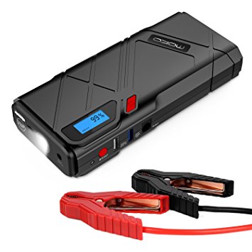 MoKo 1200A Peak Car Jump Starter, 12000mAh Portable Power Bank Battery Booster (Up to 6.5L Gas, 5.2L Diesel Engine), with 2 USB Ports, QC3.0 Fast Charging and Emergency LED Flashlight - Red