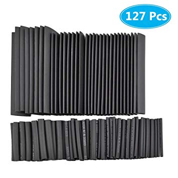 MCIGICM 127pcs Heat Shrink Tubing 2:1, Electrical Wire Cable Wrap Assortment Electric Insulation Heat Shrink Tube Kit (7 Sizes)