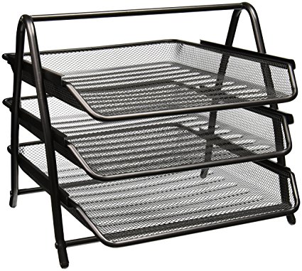 Greenco Mesh 3 Tier Document, Letter Tray, Desk Organizer, Black