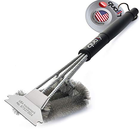 QUALLY UNITED - a Must Have 18" Best BBQ Grill Brush and Scraper, Durable and Effective, Barbecue Grill Brush Bristles are Made of Stainless Steel Woven Wire - a Perfect Tool for All Barbecue Lovers