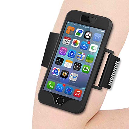 NOKEA iPhone 6S Armband, iPhone 6 Armband with Premium Flexible iPhone 6s/6 Case Combo Premium Sports Armband, Bundle with FREE iPhone 6S Tempered Glass Screen Protector (Black)