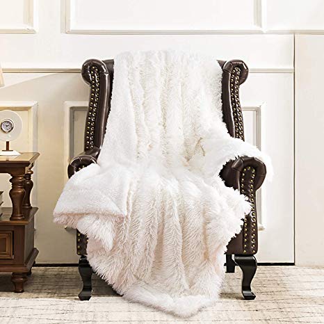 ST. BRIDGE Faux Fur Throw Blanket, Super Soft Lightweight Shaggy Fuzzy Blanket Warm Cozy Plush Fluffy Decorative Blanket for Couch,Bed, Chair(60"x80", Beige)