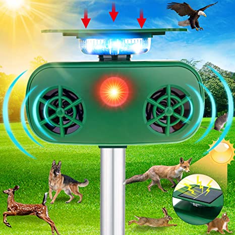 Animal Repeller Ultrasonic,Solar Pest Animal Repellent,Outdoor Animal Deterrent Devices with Motion Sensor and Flashing Lights,5 Modes to Repel Dog,Cat,Squirrel,Raccoon,Rabbit,Fox,Bird,Mice