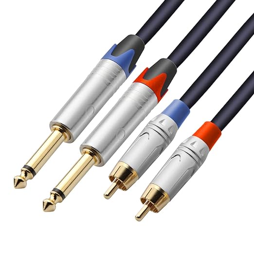 TISINO Dual 1/4 inch TS to Dual RCA Stereo Audio Interconnect Cable Patch Cords - 6.6 feet