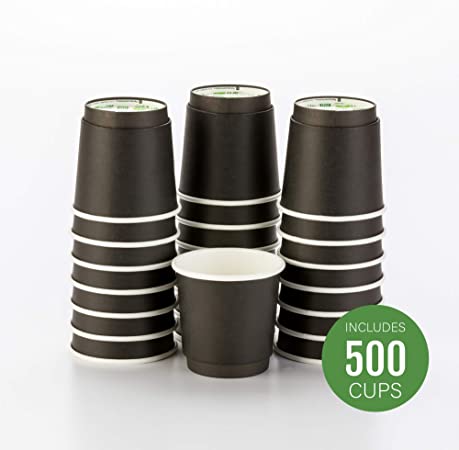 500-CT Disposable Black 4-oz Hot Beverage Cups with Double Wall Design: No Need for Sleeves - Perfect for Cafes - Eco Friendly Recyclable Paper - Insulated - Wholesale Takeout Coffee Cup