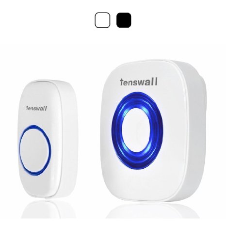 Tenswall Wireless Doorbell Kit with LED Indicator 52 Chimes Door bell, 4 Levels of Volume, Operating at 1000ft Range, 1 Push Button Transmitter and 1 Plug-in, No Batteries Required Receiver