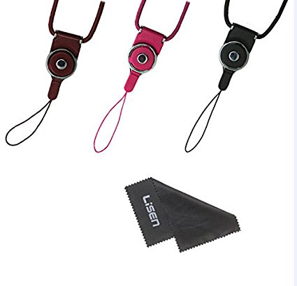 LISEN® Bundle of 3 pcs Detachable Neck Strap Band Lanyard for Cell Phone Camera iPod mp3 mp4 USB Flash Drive ID card badge other Electronic Devices  1 pcs Cleaning Cloth (Rainbow)