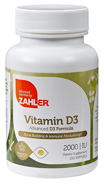 Zahler Vitamin D3 2000 IU, An All-Natural Supplement Supporting Bone Muscle Teeth and Immune System, Advanced Formula Targeting Vitamin D Deficiencies, Certified Kosher, 250 Softgels
