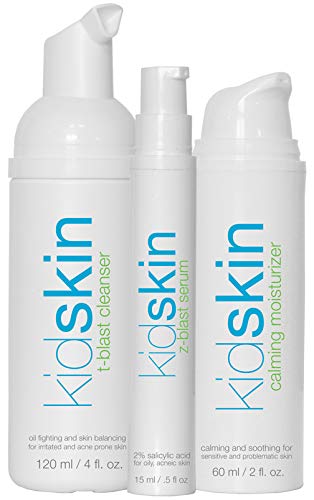 Kidskin - Three-Step Acne Starter Kit for Kids, Tweens, Teens - Cleanser - Serum - Moisturizer - Breakout Prevention - Reduce Redness and Inflammation - No Paraben, Sulfate, Fragrance, Gluten