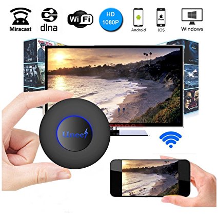 [Updated Version]WIFI Display Dongle,Unee1 WiFi Wireless 1080P Mini Display Receiver with AV Output and Marquee Light HDMI TV Miracast DLNA Airplay for IOS/Android/Windows/Mac