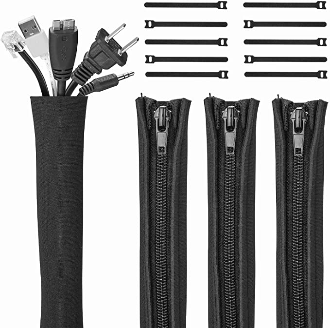 JOTO Cable Management Sleeve, Cord Management System for TV/Computer/Home Entertainment, 19-20 inch Flexible Cable Sleeve Wrap Cover Organizer, 4 Piece -Black