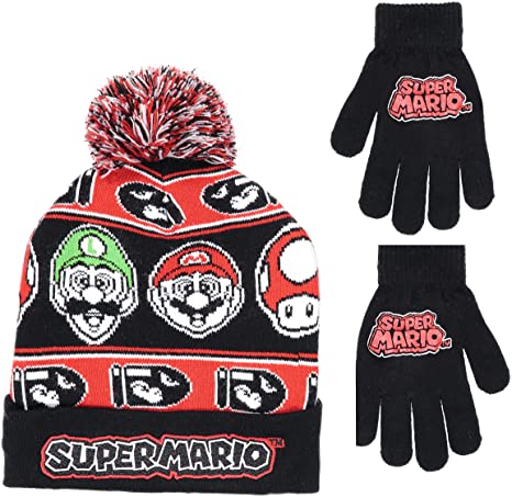 Nintendo Super Mario Boys Beanie Winter Hat and Glove Set [4015]