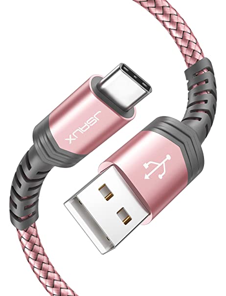 USB Type C Cable 3A Fast Charging [2-Pack 3.3ft], JSAUX USB-A to USB-C Charge Braided Cord Compatible with Samsung Galaxy S10 S9 S8 S20 Plus,Note 10 9 8, PS5 Controller, USB C Charger-Rose Gold