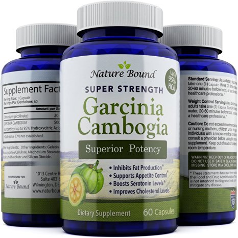 Pure Garcinia Cambogia Extract With 95 HCA - Lose Weight and Gain Energy for Healthy Weight Loss - Burn Fat and Boost Metabolism for Women and Men -Powerful Antioxidant Formula by Nature Bound