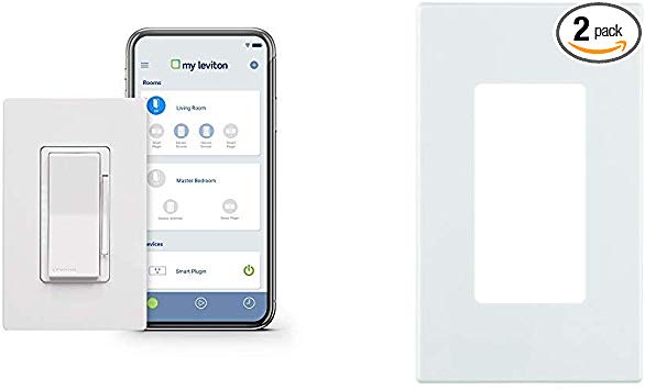 Leviton DW6HD-1BZ Decora Smart Wi-Fi 600W Universal LED/Incandescent Dimmer, Works with Amazon Alexa, No Hub Required with Screwless Wallplates, 2-Pack