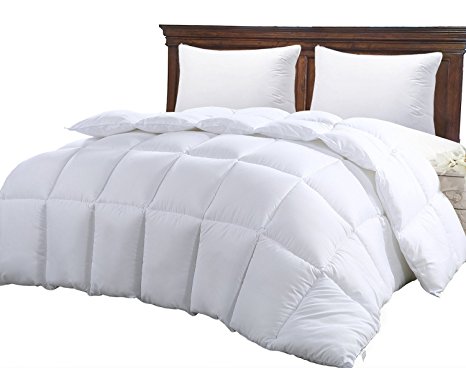 Queen Size Comforter - Solid Squared Duvet Insert White - Softer Than Goose Down Alternative Duvets - All Season Comforters