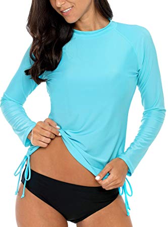 ATTRACO Women's Long Sleeve Sun Protection Rashguard Banded Crew Neck Swim Shirt