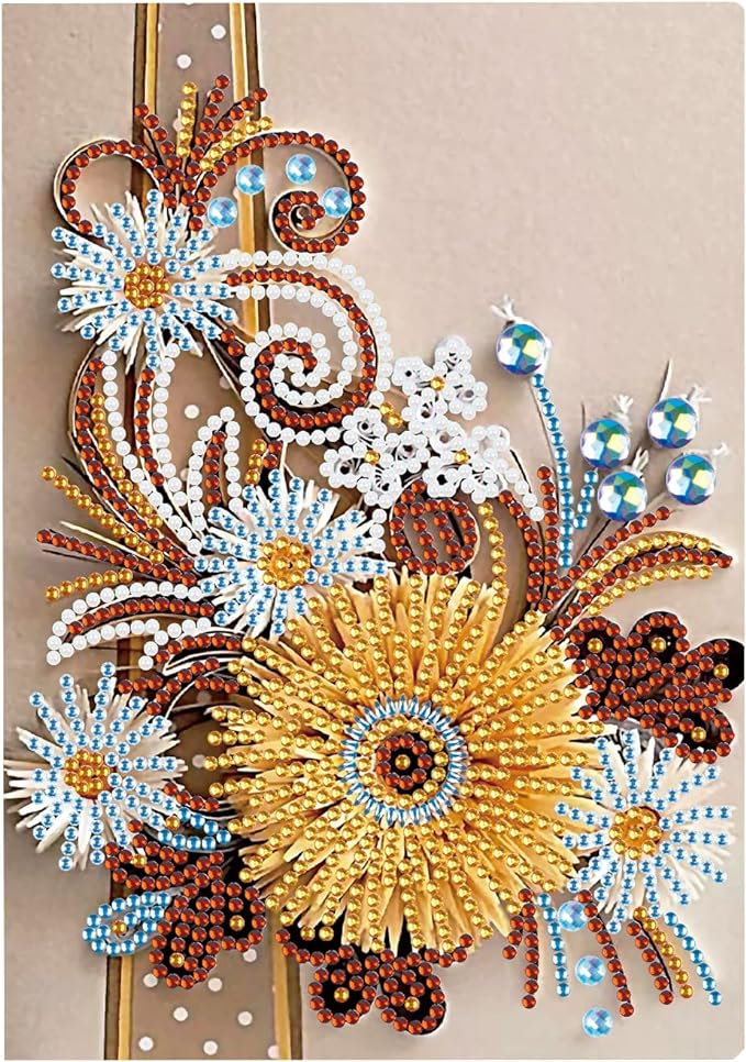 50 Pages 5D Diamond Painting Notebook DIY Flower Colorful Special Shaped Diamond Embroidery Cross Stitch A5 Office Sketchbook with Diamond Painting Tool (FL-026)