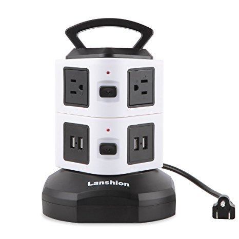 Lanshion 6-Outlet Power Strip Surge Protector with Retractable 9.8-Foot Power Cord and 4 USB Ports