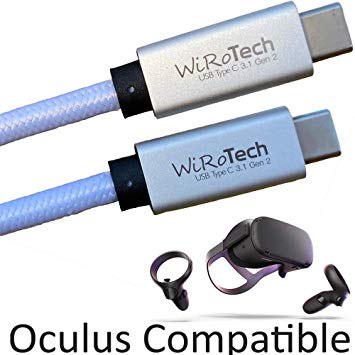WiRoTech USB C 3.1 Gen2 SuperSpeed 10Gbps E-Marker chip Fastest Charging USB Cable, Oculus Quest Link Compatible (White, 10 Feet)