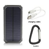 Solar Charger Solar External Battery Pack iBeek Portable 12000mAh Dual USB Solar Battery Charger Power Bank Phone Charger with Carabiner LED Lights for EmergencyCell Phones Tablet Camera Black