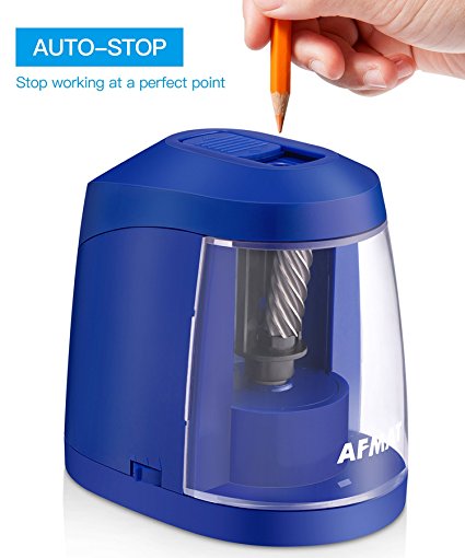 Electric Pencil Sharpener, BEST Helical Blade Pencil Sharpener with Auto Stop, AC Adapter or Battery Operated for No.2 and Colored Pencils Small and Portable for Home Office Artist Kids Adults-Blue