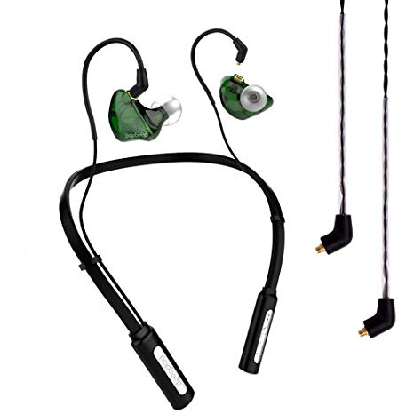 BASN Professional in-Ear Monitor Headphones for Singers Drummers Musicians with MMCX Connector Earphones (Wireless Green)