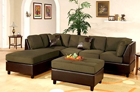 New Sage Microfiber/leatherette Sofa Sectional Couch - Reversible Chaise - Free Ottoman - Free Pillows