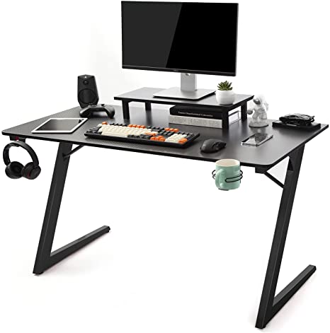 TOPSKY Gaming Desk Home Office Gaming Table with Cup Holder Headphone Hook Z Shaped Leg (120 * 60cm, All Black)