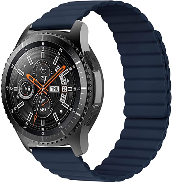 iBazal 22mm Silicone Magnetic Band Compatible with Samsung Galaxy Watch 3 45mm Galaxy Watch 46mm Gear S3 Frontier Classic Band, Adjustable Silicone Strap with Strong Magnetic Closure (Blue-22mm)