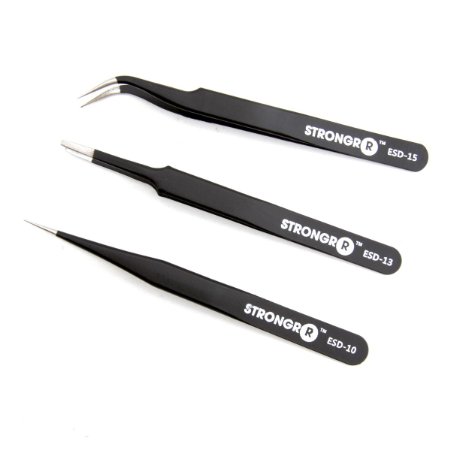 LB1 High Performance Pro Tech Tweezer Set with Precision Extra Fine Blunt and Grooved Tips