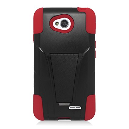 Eagle Cell Hybrid Skin Case Cover with Stand for LG L70/Ultimate 2 L41C/Exceed 2/Realm - Retail Packaging - Red/Black