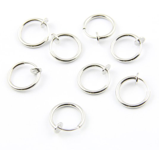 4 Pair!8 of Surgical Steel Clip on Non-pierced Hoops Fake Nose Lip Ear Rings ( 13mm (1/2 Inch) ) Piercing