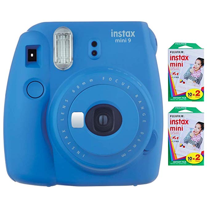 Fujifilm Instax Mini 9 Instant Camera (Cobalt Blue) with 2 x Instant Twin Film Pack (40 Exposures)