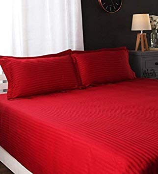 Hotel Luxury 1500 Thread Count 1-Piece Fitted (Bottom) Sheet Authentic Heavy Egyptian Cotton Fits Mattress 15" to 18'' Inch Deep Pocket, King Size, Red Color { Pattern : Stripe }