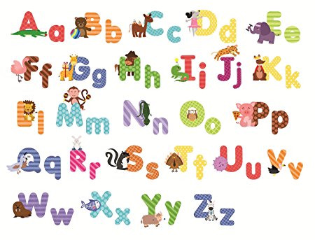 Animal Alphabet Wall Decals - Fun and Educational Letters for Nursery and Kids Rooms - Easy Peel Stickers
