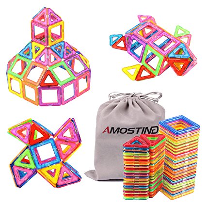 AMOSTING Magnetic Toys Building Tiles Blocks Stack Set - 64 pcs